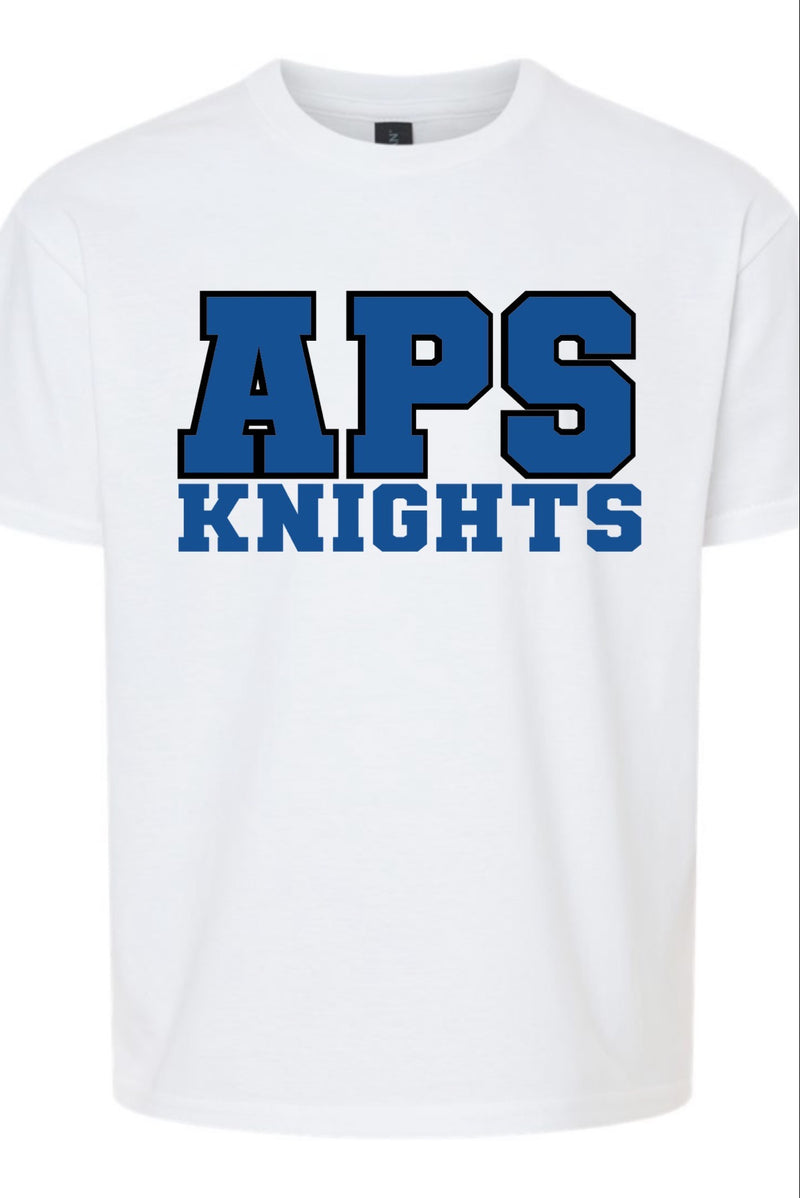White Short Sleeve T-Shirt with APS Knights Logo