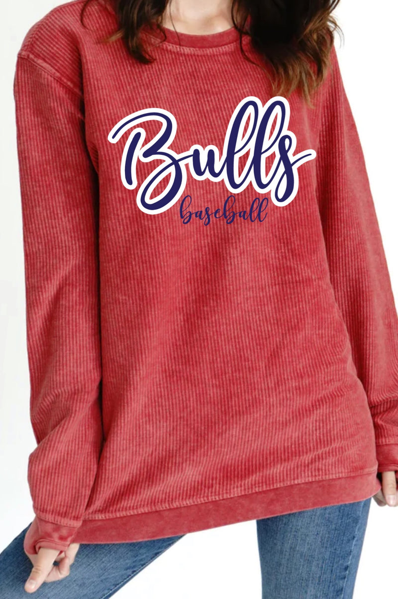 Bulls Red Corded Crew Sweatshirt with Script Logo